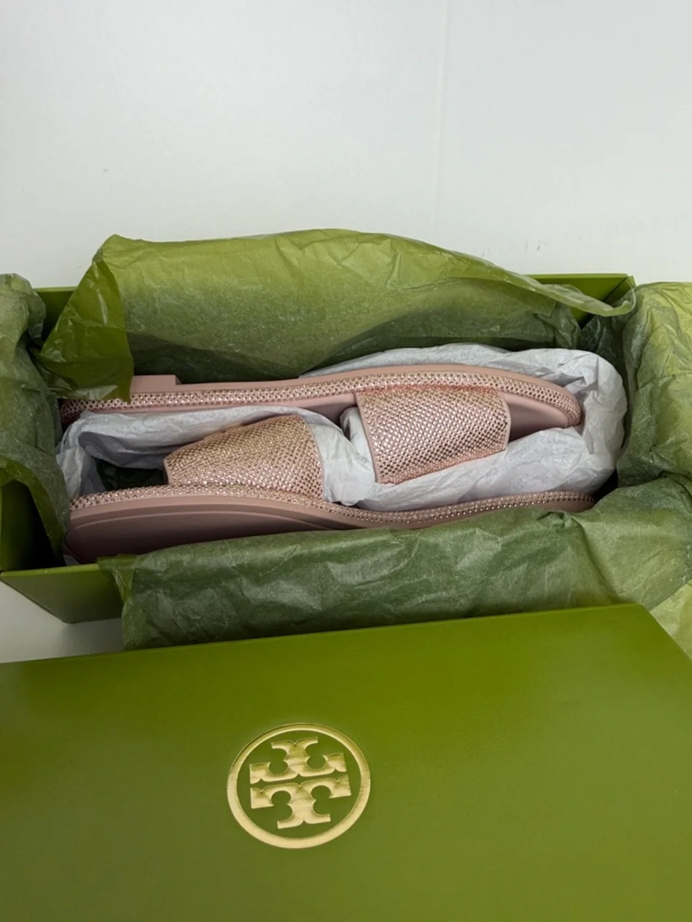 New Tory Burch Posy Pink Crystal Sandals - Picture 9 of 9